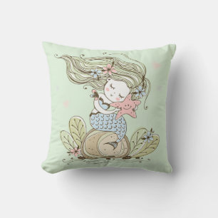 Coussin Mignonne Sirène Et Aquarelle De Starfish Fille