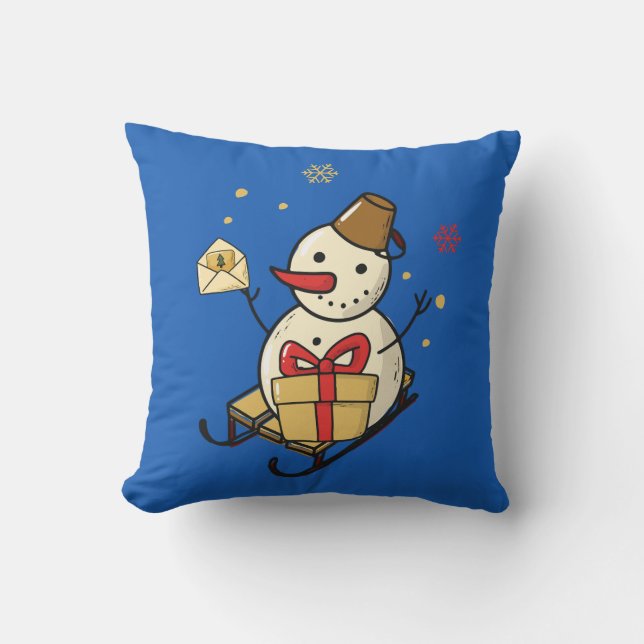 Coussin Mignonne Snowman Sur Un Motoneige (Recto)