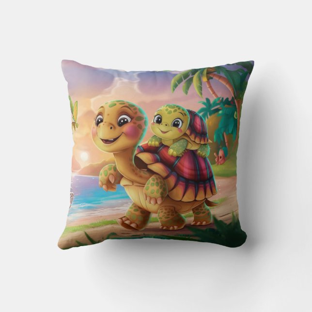 Coussin mignonne tortue de mer avec mère dans l'île tropic (Verso)