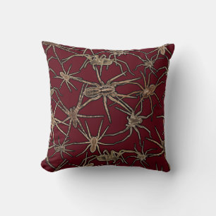 Coussin Mignons araignées d'Halloween sur fond rouge sang