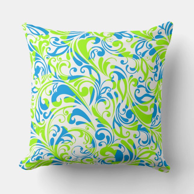 Coussin Mignons bleu vert mélangé motifs floraux (Recto)