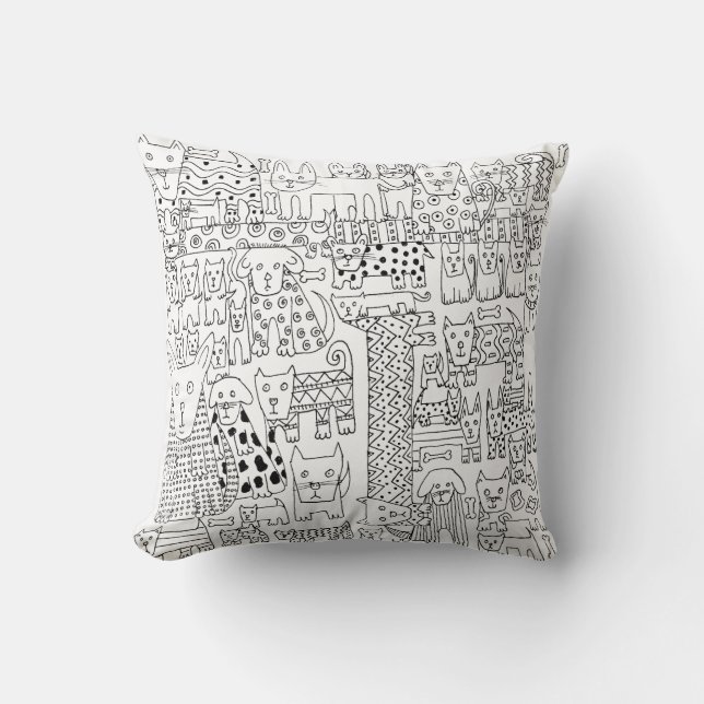 Coussin Mignons chiens et chiots noirs et blancs motif (Recto)