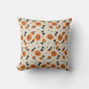 Coussin Mignons citrouilles d'Halloween et motif de chats