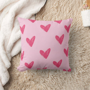 Coussin Mignons Cœurs Rose Dessinés à la Main Motif Décora