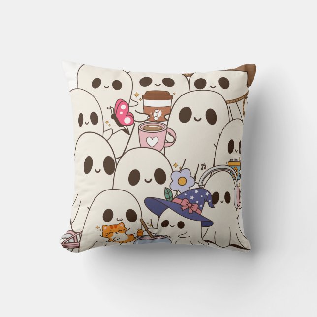 Coussin Mignons fantômes café et chat automne (Recto)