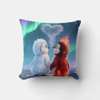 Coussin Mignons Manchots de Feu et de Glace Aurores Boréal