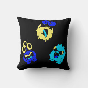 Coussin Mignons Monstres Vert Turquoise Bleu jaune sur Noi