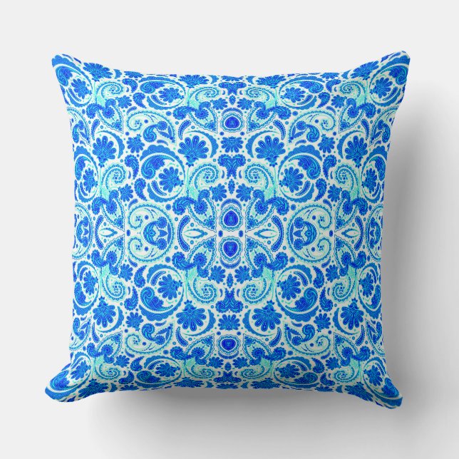 Coussin Mignons motifs aqua bleu paisley (Recto)