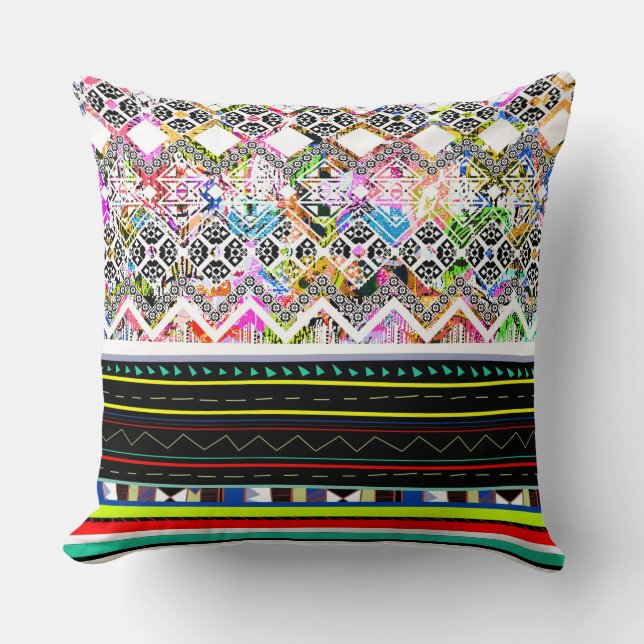 Coussin Mignons motifs tribaux aztèques colorés (Recto)