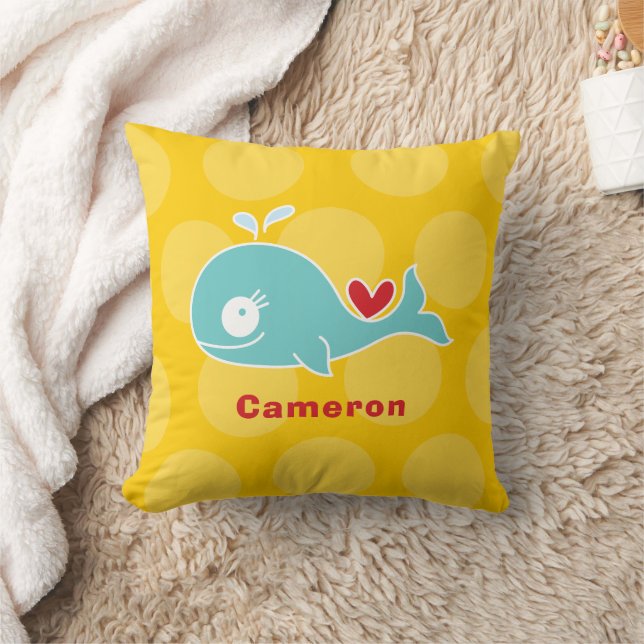 Coussin Mignons points de fun baleine sarcelle amour coeur (Couverture)