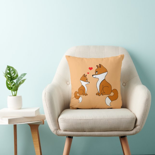 Coussin Mignons renards aux coeurs, dessinés à la main (Chaise)