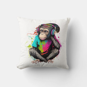 Coussin Mignons Singe Écouter Musique, Musique Singe Obséd