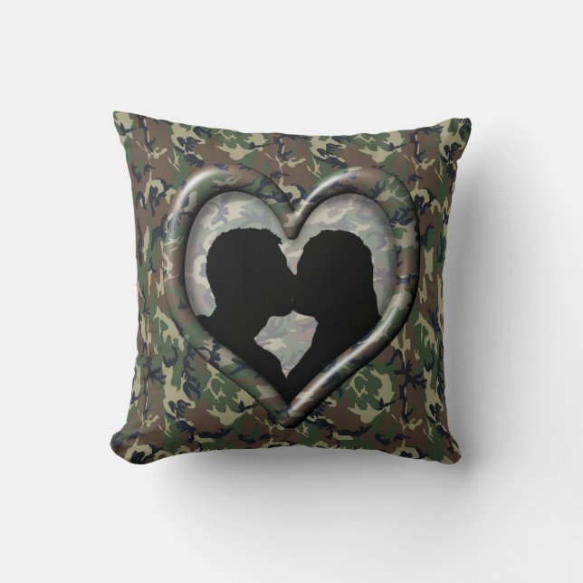 Coussin Militaire Kisser Couple Silhouette Camo Coeur (Recto)