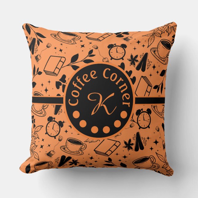 Coussin millepertuis moderne du milieu du siècle oranger (Recto)