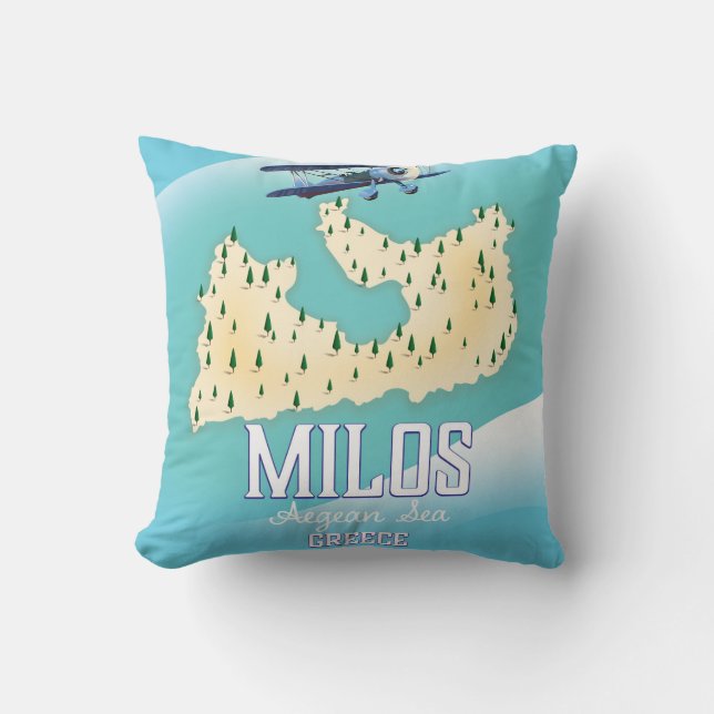Coussin Milos, île grecque Carte art affiche de voyage. (Recto)