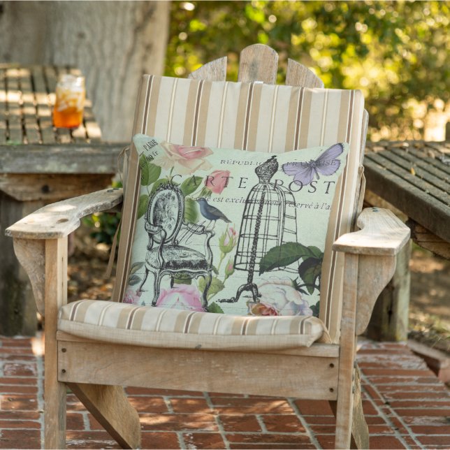 Coussin minder vintage french rose butterfly paris (Chaise)
