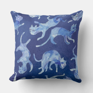 Coussin Ming Floating Cats 20" - Bleu & envers
