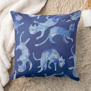 Coussin Ming Floating Cats 20" - Bleu & envers