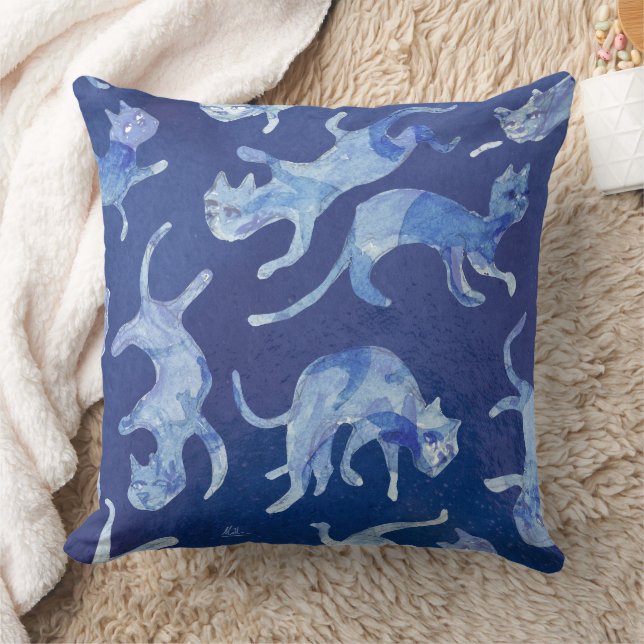Coussin Ming Floating Cats 20" - Bleu & envers  (Couverture)
