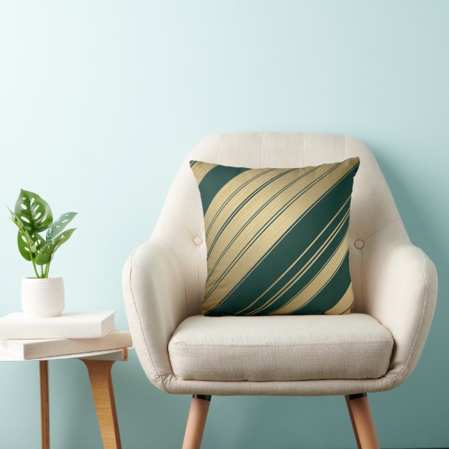 Coussin Mini Diagonal Gold et Green Stripes vacances (Chaise)
