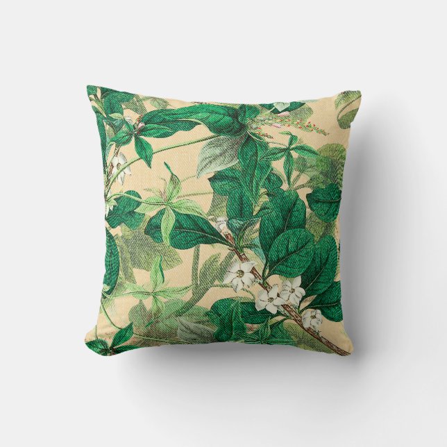 Coussin Mini fleurs blanches avec motif feuille (Recto)