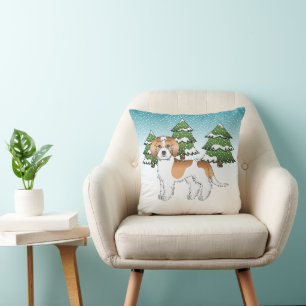 Coussin Mini Goldendoodle Abricot et Blanc Forêt d'Hiver