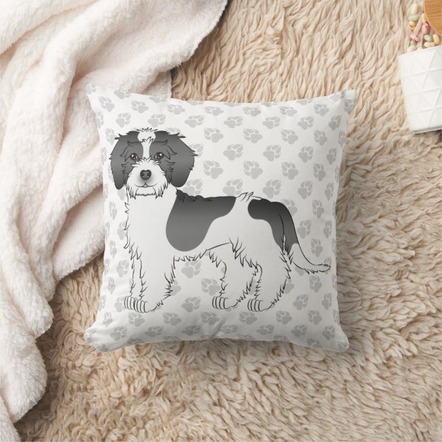 Coussin Mini Goldendoodle noir et blanc à taches & Pattes (Couverture)