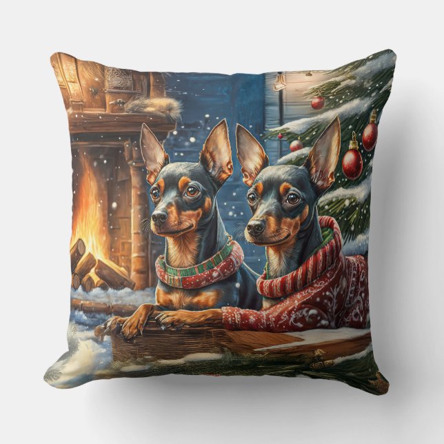 Coussin Mini Pinschers Conception De Vacances Par Rich AMe (Recto)
