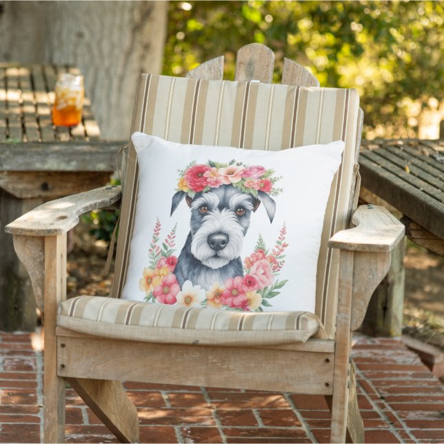 Coussin Mini Schnauzer Floral (Chaise)