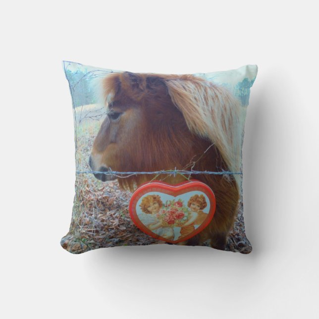 Coussin Miniature Cheval Brun Coeur de la Saint-Valentin (Recto)