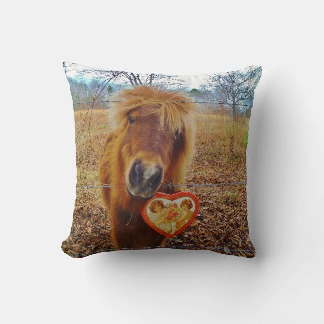 Coussin Miniature Cheval Brun Coeur de la Saint-Valentin (Recto)