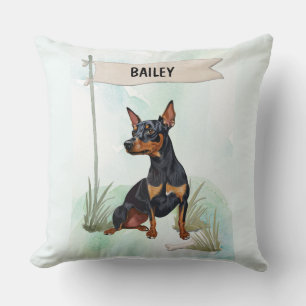 Coussin Miniature Pinscher Aquarelle Chien Personnalisé
