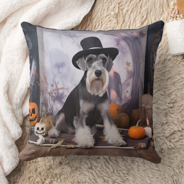 Coussin Miniature Schnauzer Citrouilles Halloween Épouvant (Couverture)