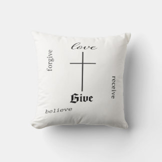 Coussin Minimal Christian Cross Typography | Love Forgive 