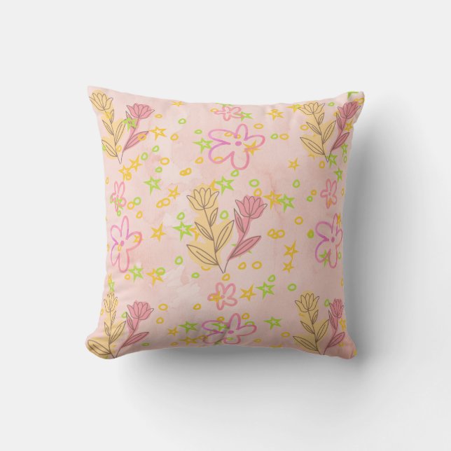 Coussin Minimal Floral Doodle Pattern –Pastel Pink pattern (Recto)