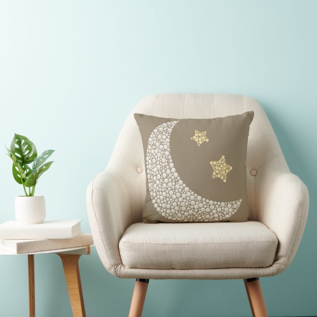 Coussin Minimal Moon & Gold Stars Decorative Throw Pillow (Chaise)