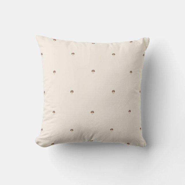 Coussin Minimal Mushroom Pattern Pillow – Light Background (Recto)