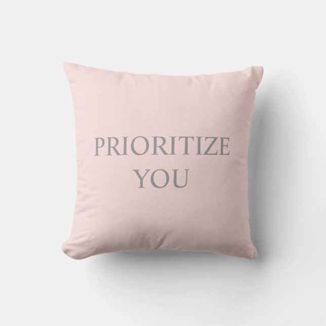 Coussin Minimal Prioriser Vous Citation rose pastel (Recto)