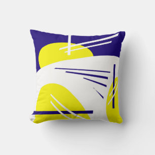 Coussin Minimalisme Abstrait Art Jaune Bleu Blanc