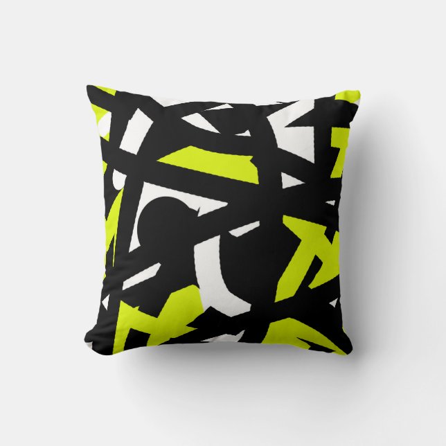 Coussin Minimalisme Abstrait Art Motif noir blanc jaune (Recto)