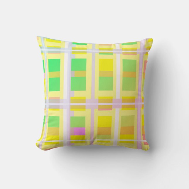 Coussin Minimalisme Art Abstrait Jaune Vert Blocs pourpres (Recto)
