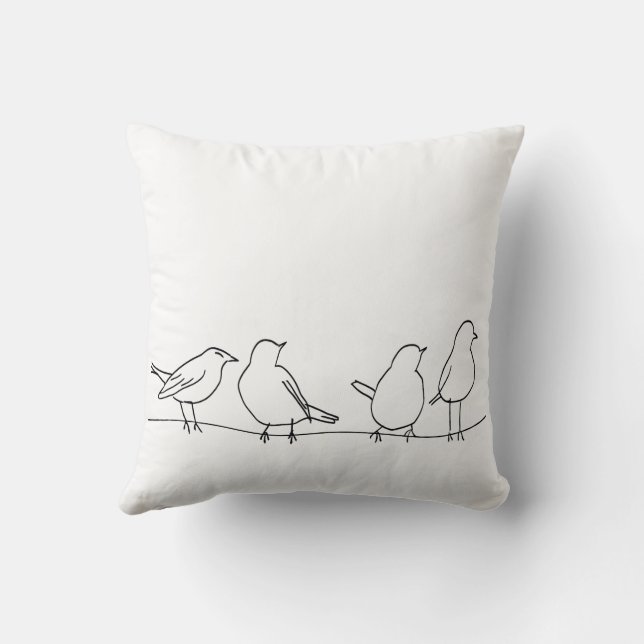 Coussin Minimalist Birds on a Wire Line Art on Throw Pillo (Verso)