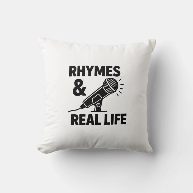 Coussin Minimalist Black & White “RHYPES & REAL LIFE” Micr (Recto)