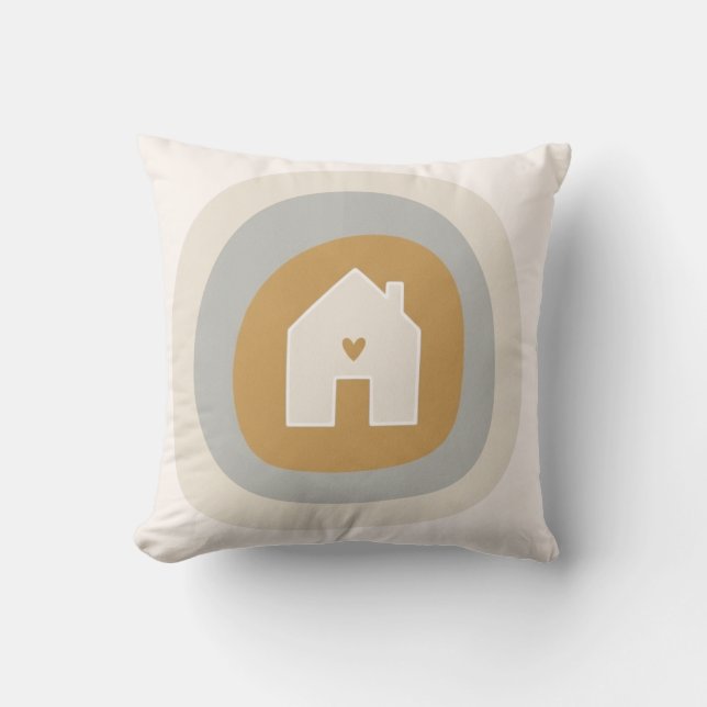 Coussin Minimalist Boho "Home is Where the Heart Is" (Recto)