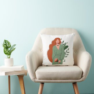 Coussin Minimalist Boho Woman Illustration PilThrow Pillow