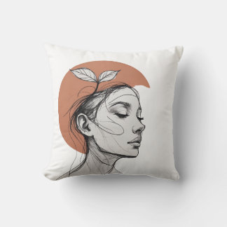 Coussin Minimalist Botanical Face – One Line Art Pillow