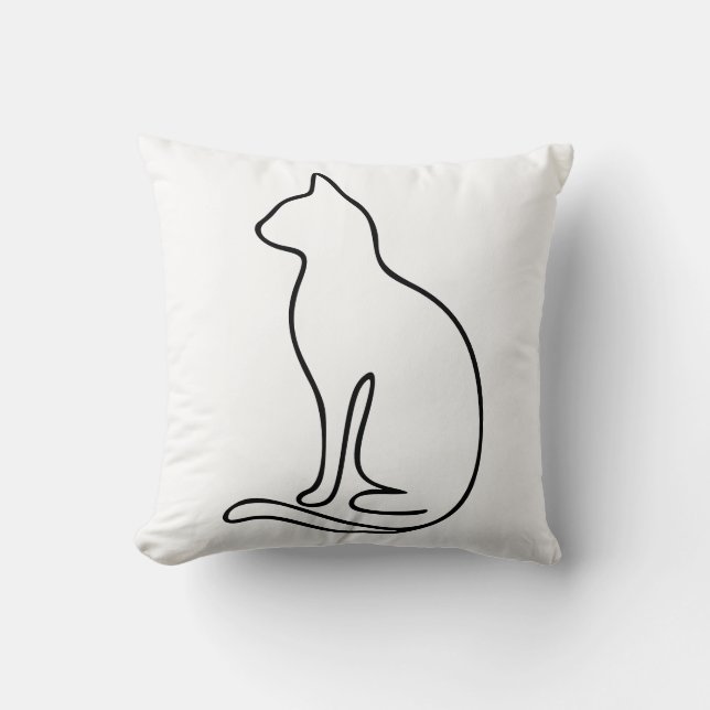 Coussin Minimalist Cat Line Art – Black Outline Silhouette (Recto)