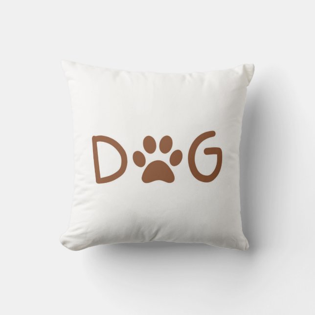 Coussin Minimalist "DOG" Typography Throw Pillow with Paw  (Recto)