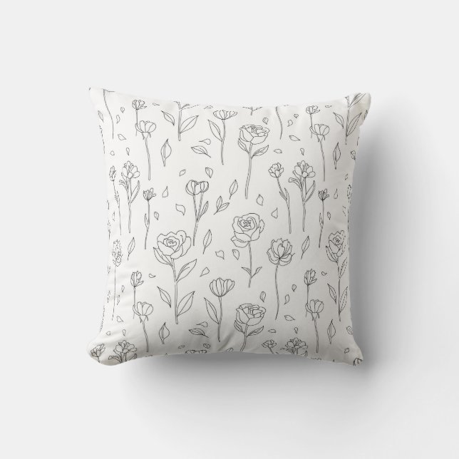 Coussin Minimalist Floral Line Art Throw Pillow (Recto)