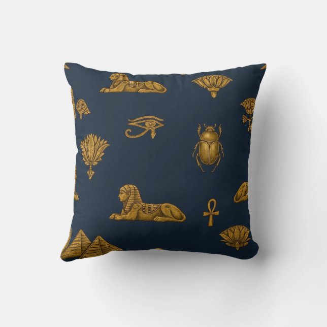 Coussin Minimalist Navy & Antique Gold Egyptian Pattern (Verso)